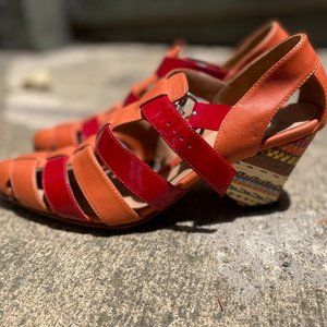 John Fluevog Orange & Red Wedges